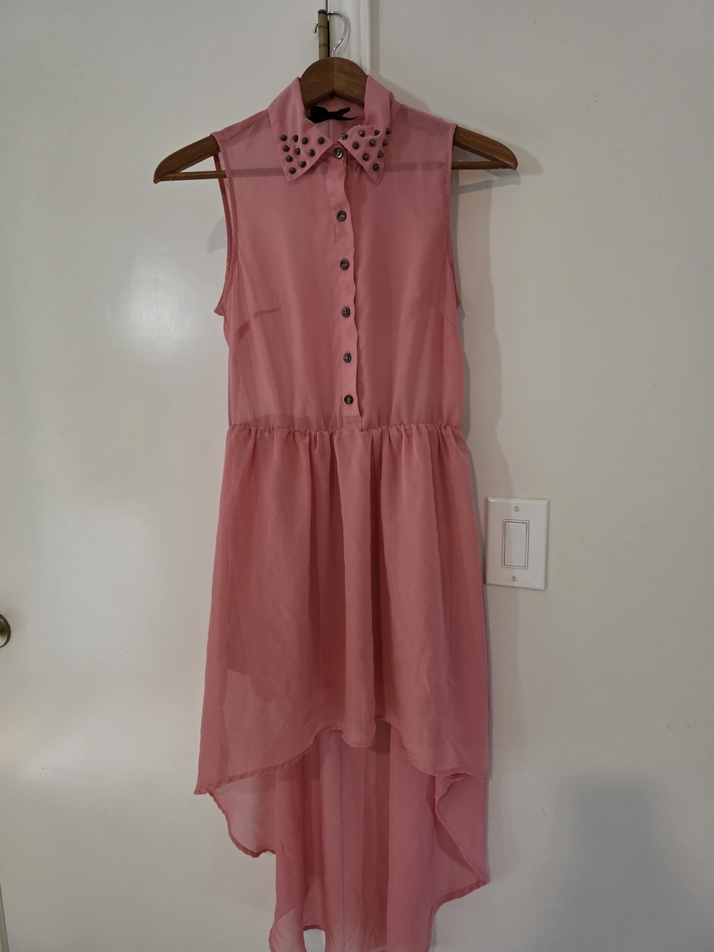 Sleeveless Pink High-Low Dress with Studded Collar